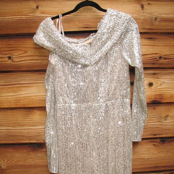 Mac Duggal 26596 SEQUINED DROP SHOULDER LONG SLEEVE JUMPSUIT Nude Gold 10 - Picture 11 of 14